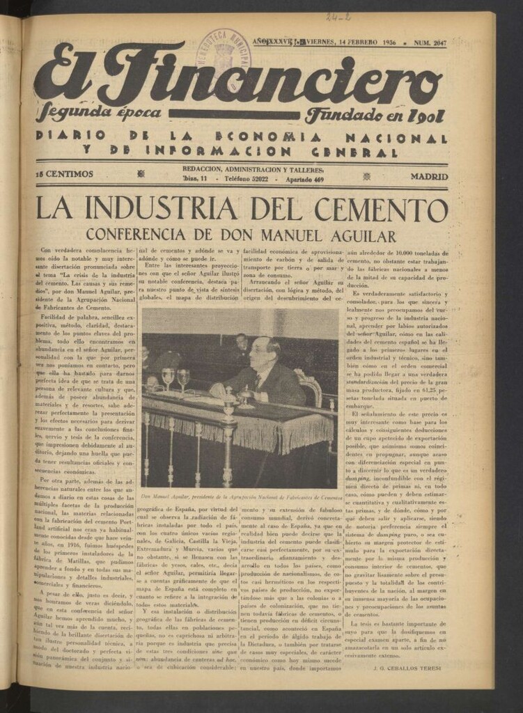 Miniatura de El Financiero del 14 de febrero de 1936
