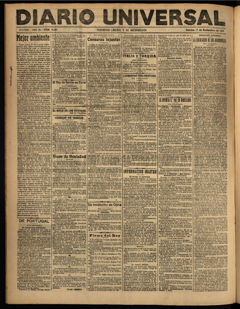 Miniatura de Diario Universal del 17 de noviembre de 1911