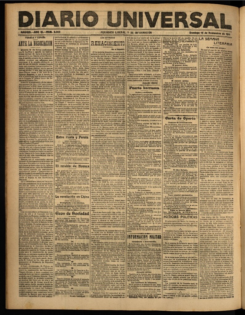 Miniatura de Diario Universal del 19 de noviembre de 1911
