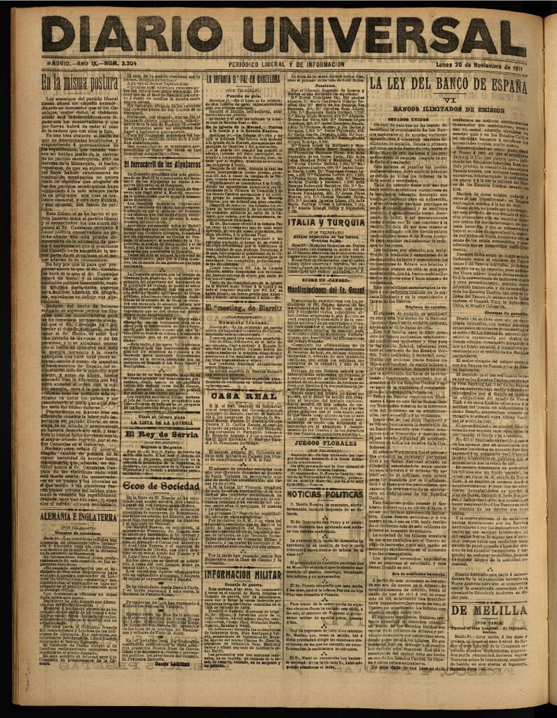 Miniatura de Diario Universal del 20 de noviembre de 1911