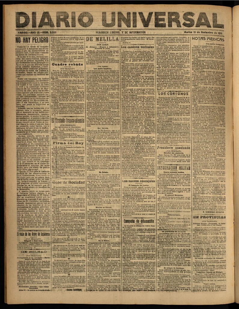 Miniatura de Diario Universal del 21 de noviembre de 1911