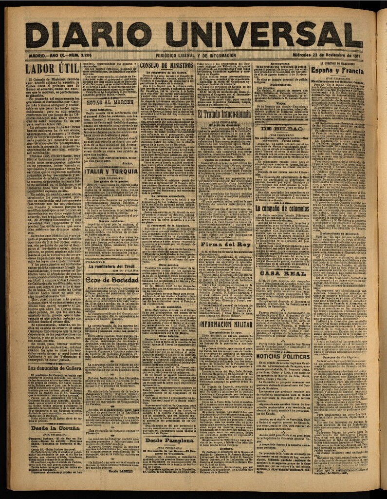 Miniatura de Diario Universal del 22 de noviembre de 1911
