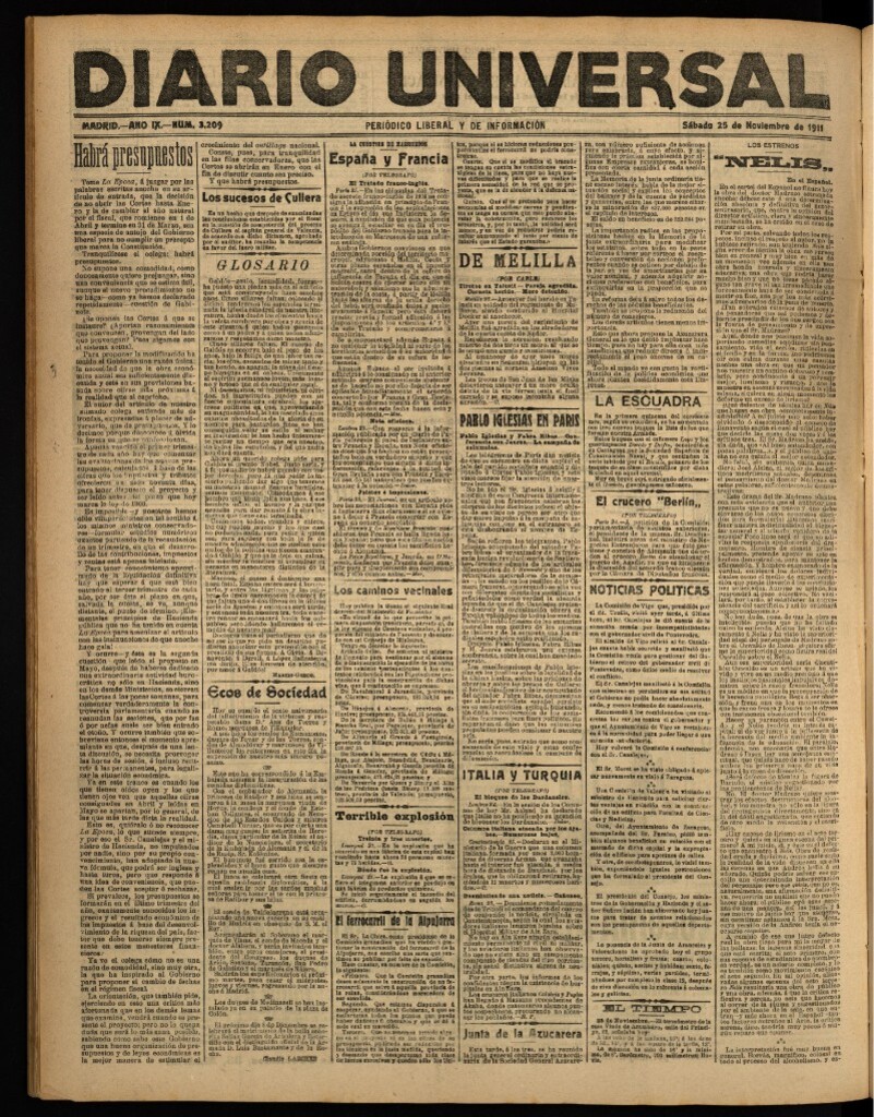 Miniatura de Diario Universal del 25 de noviembre de 1911