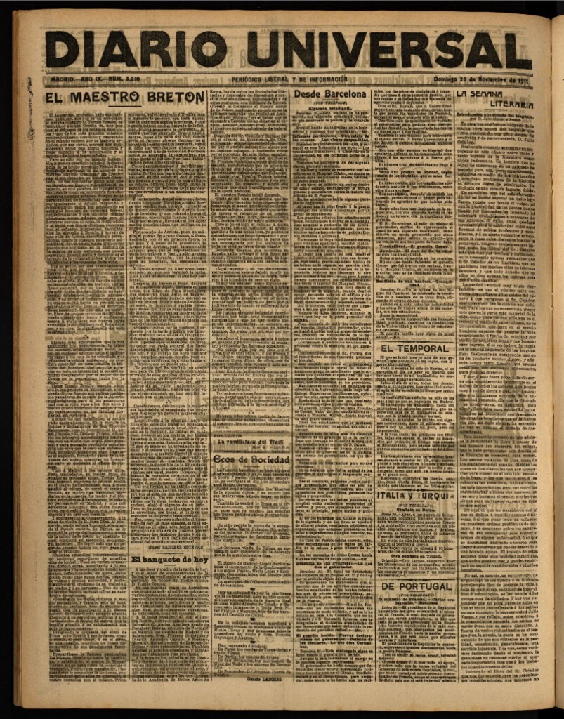 Miniatura de Diario Universal del 26 de noviembre de 1911