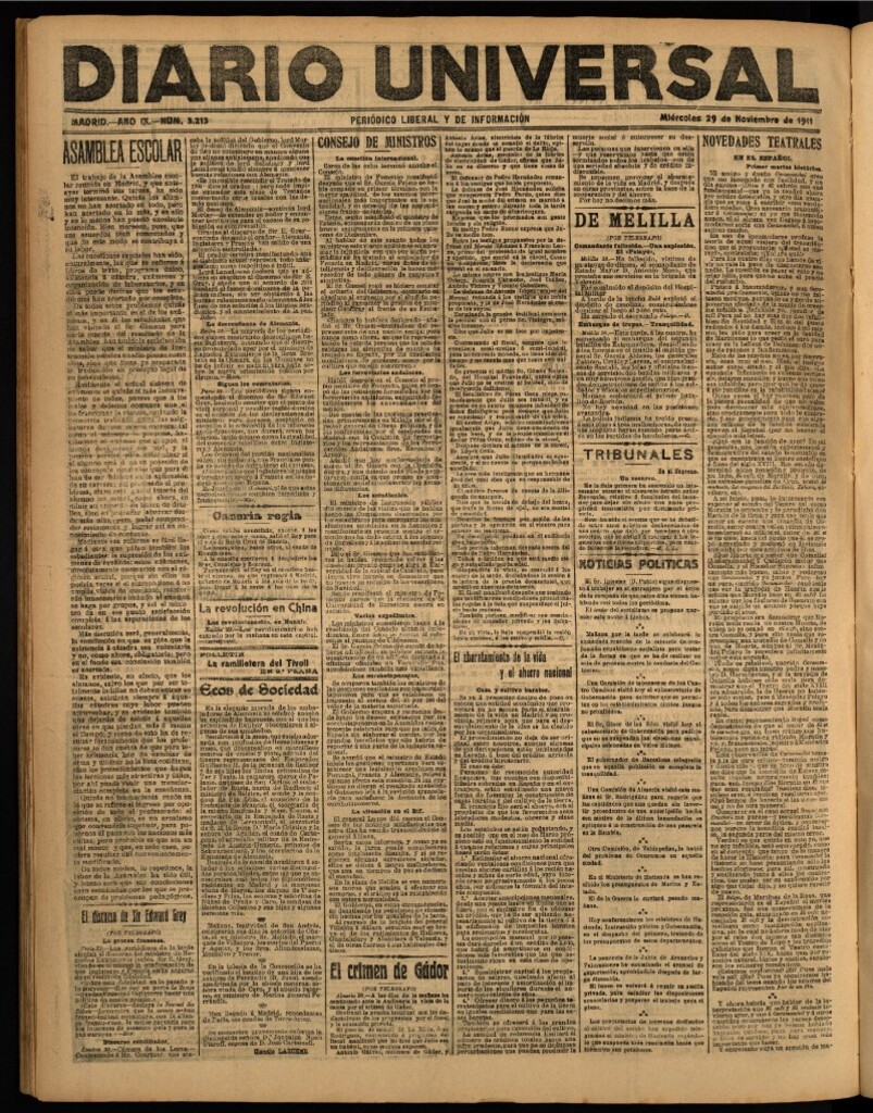 Miniatura de Diario Universal del 29 de noviembre de 1911
