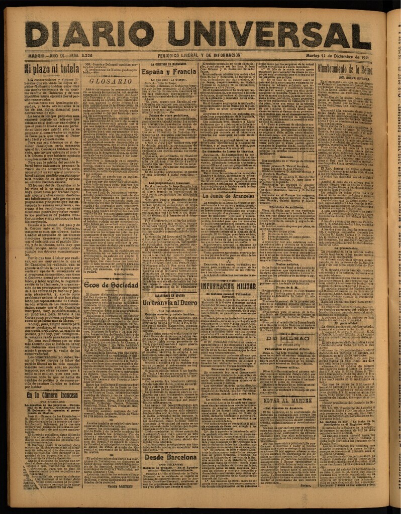 Miniatura de Diario Universal del 12 de diciembre de 1911