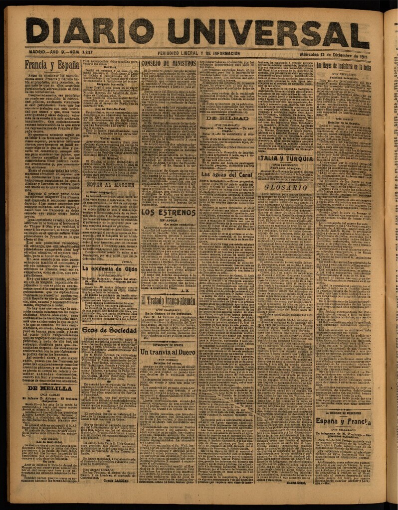 Miniatura de Diario Universal del 13 de diciembre de 1911