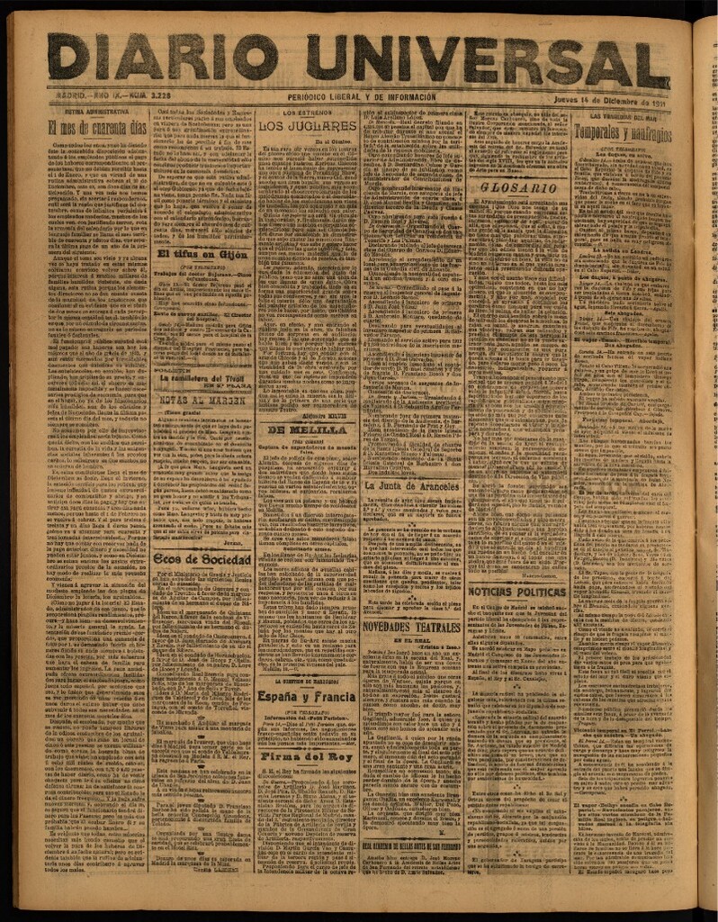 Miniatura de Diario Universal del 14 de diciembre de 1911