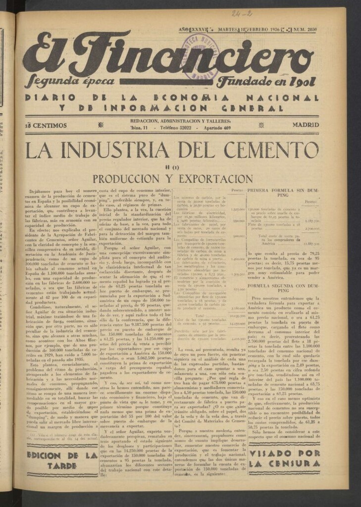 Miniatura de El Financiero del 18 de febrero de 1936