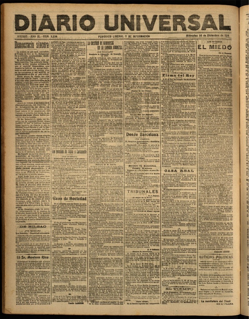 Miniatura de Diario Universal del 20 de diciembre de 1911
