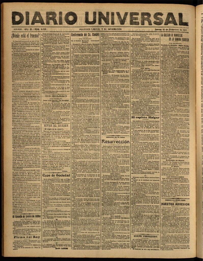 Miniatura de Diario Universal del 21 de diciembre de 1911