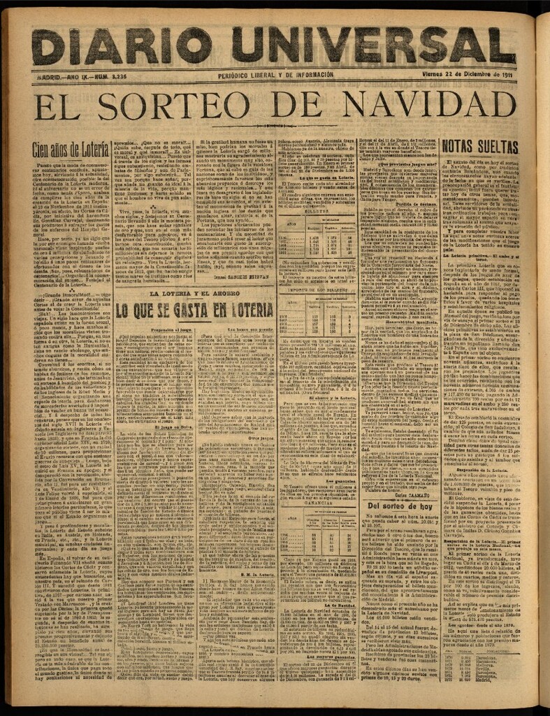 Miniatura de Diario Universal del 22 de diciembre de 1911
