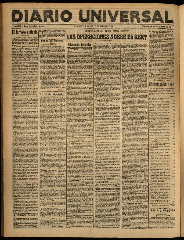 Miniatura de Diario Universal del 29 de diciembre de 1911
