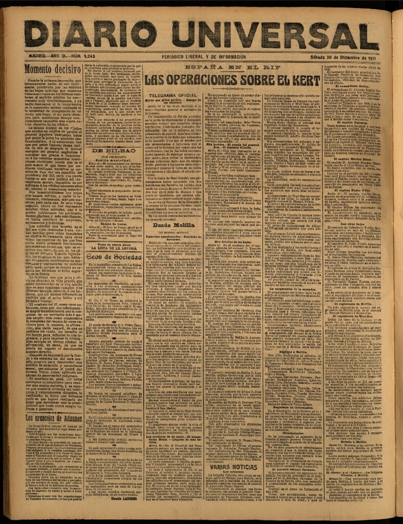 Miniatura de Diario Universal del 30 de diciembre de 1911