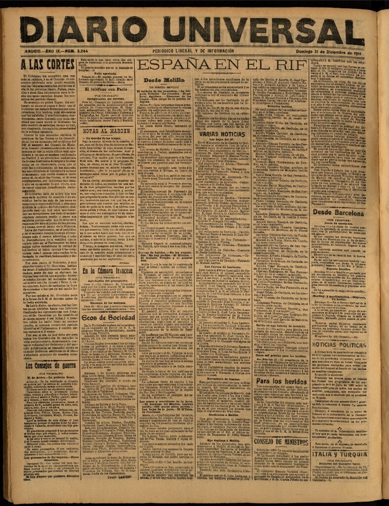 Miniatura de Diario Universal del 31 de diciembre de 1911