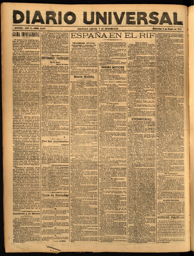 Miniatura de Diario Universal del 3 de enero de 1912