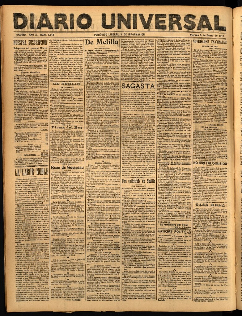 Miniatura de Diario Universal del 5 de enero de 1912
