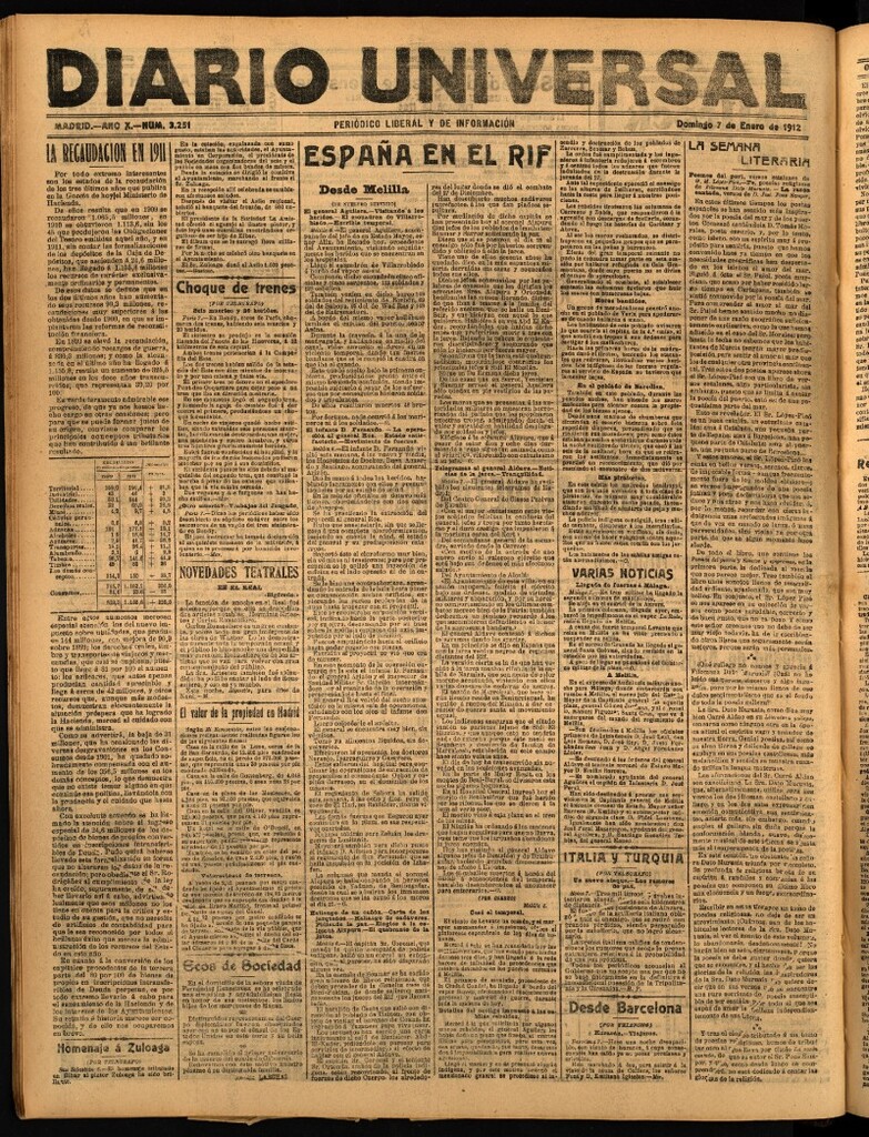 Miniatura de Diario Universal del 7 de enero de 1912
