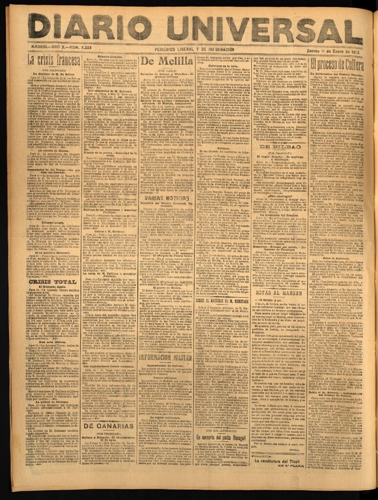Miniatura de Diario Universal del 11 de enero de 1912
