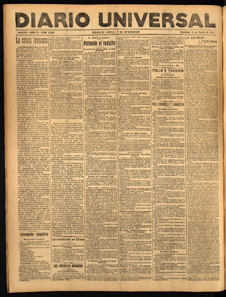 Miniatura de Diario Universal del 14 de enero de 1912
