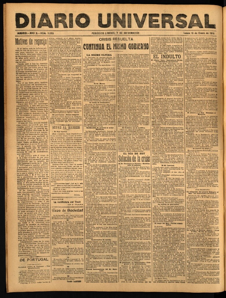 Miniatura de Diario Universal del 15 de enero de 1912