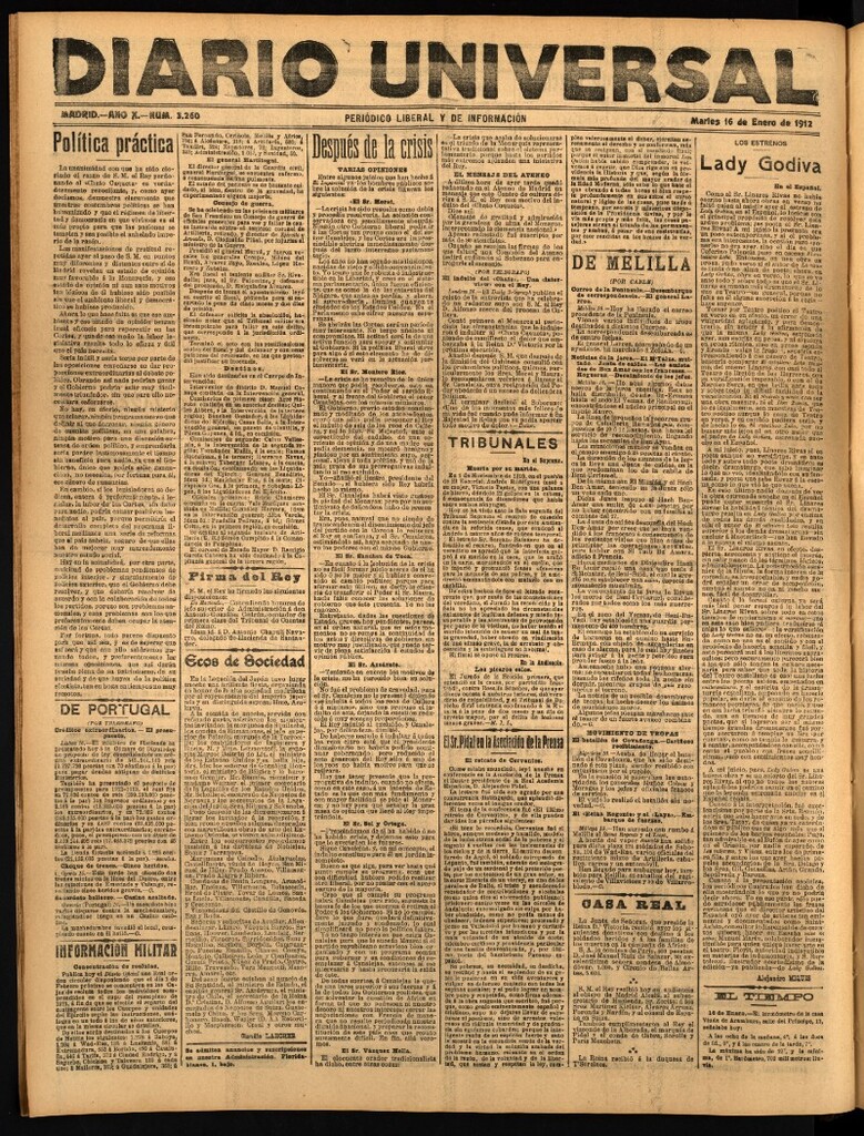 Miniatura de Diario Universal del 16 de enero de 1912