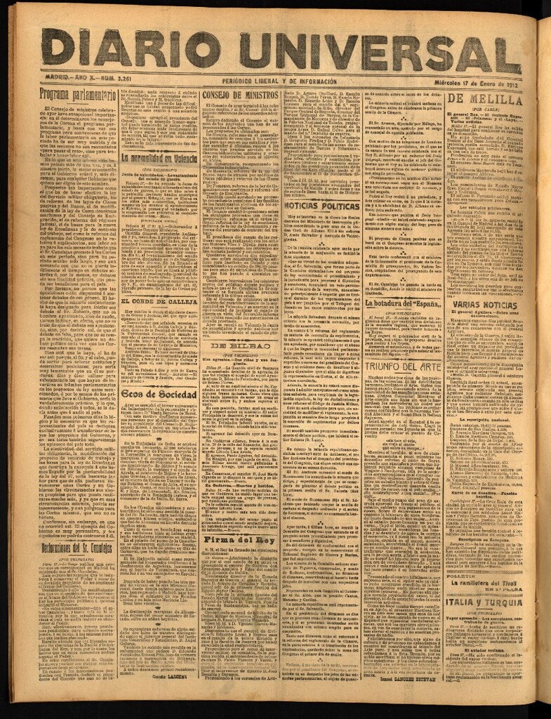Miniatura de Diario Universal del 17 de enero de 1912