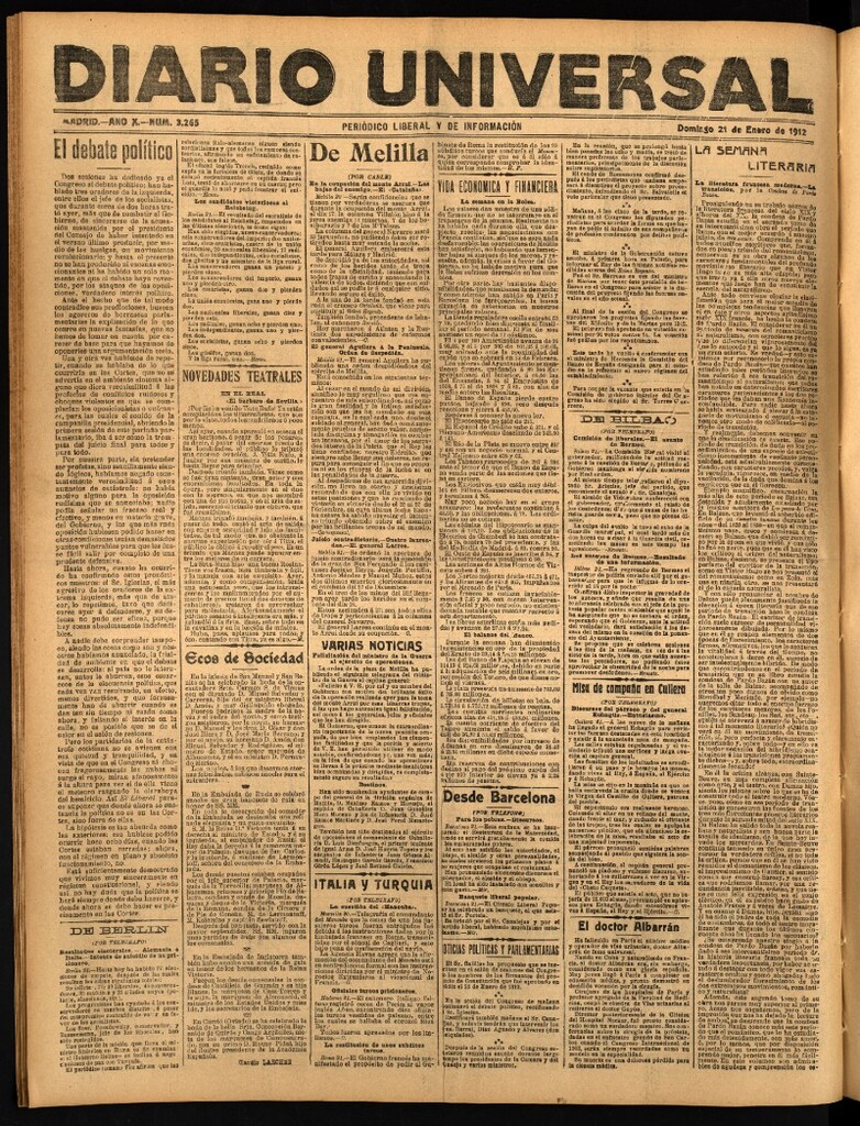 Miniatura de Diario Universal del 21 de enero de 1912