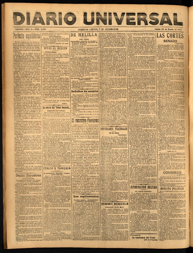 Miniatura de Diario Universal del 22 de enero de 1912