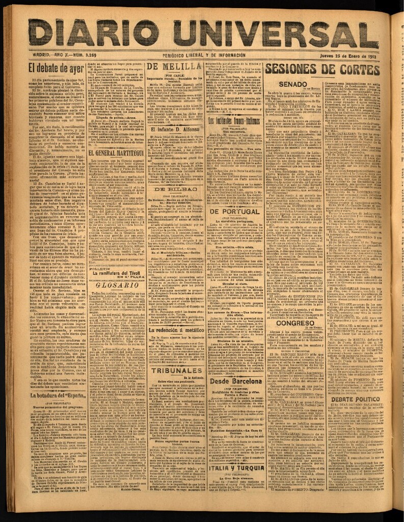 Miniatura de Diario Universal del 25 de enero de 1912
