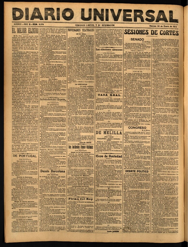 Miniatura de Diario Universal del 26 de enero de 1912