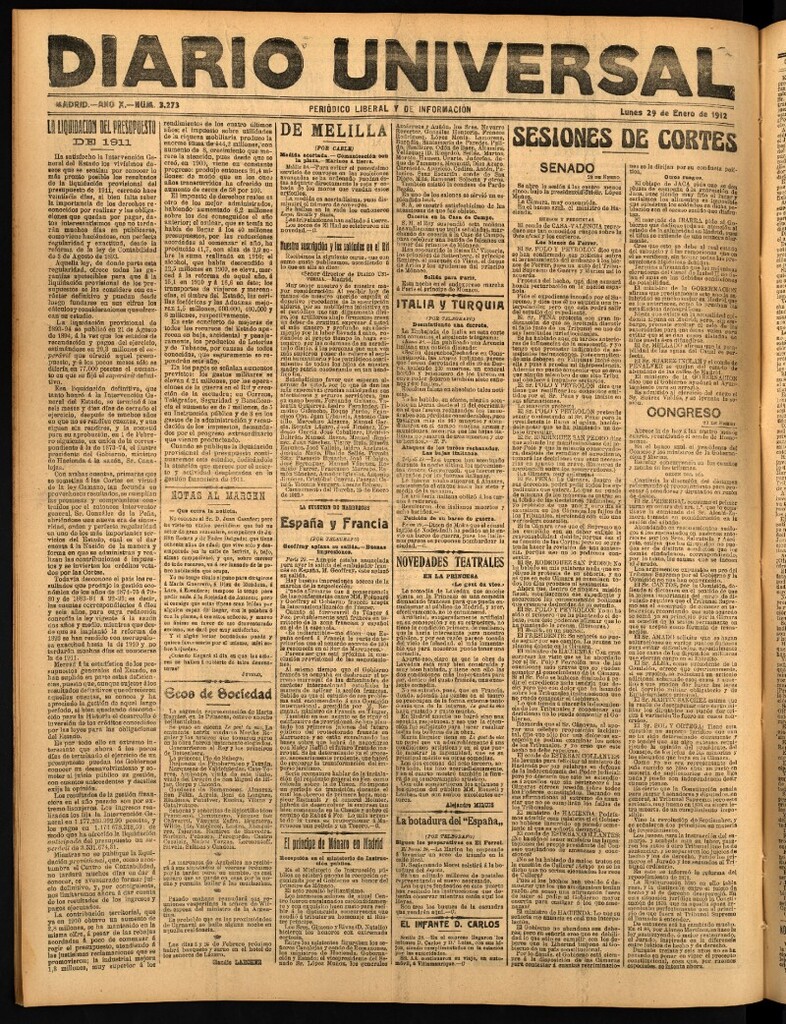 Miniatura de Diario Universal del 29 de enero de 1912