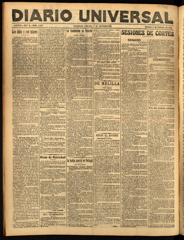 Miniatura de Diario Universal del 2 de febrero de 1912