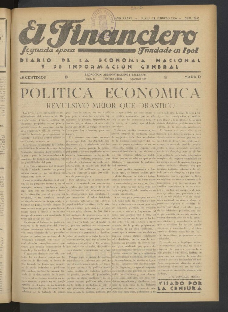 Miniatura de El Financiero del 24 de febrero de 1936