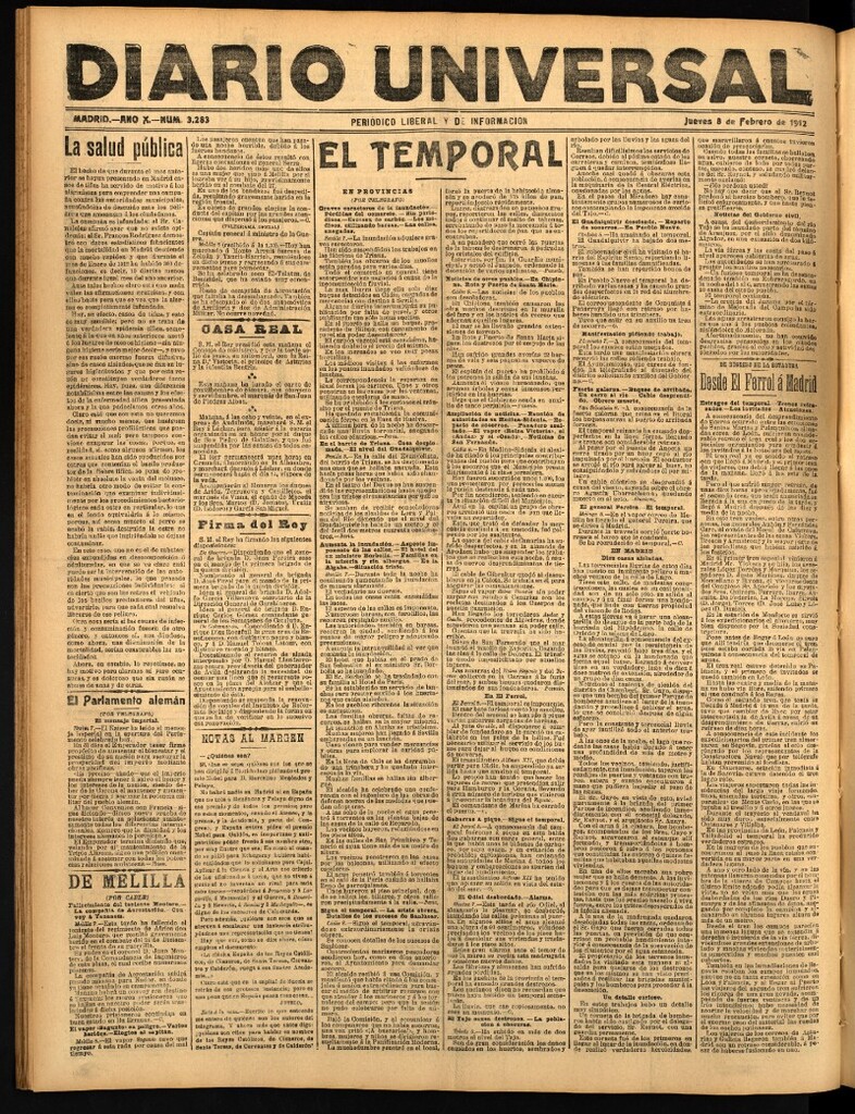 Miniatura de Diario Universal del 8 de febrero de 1912