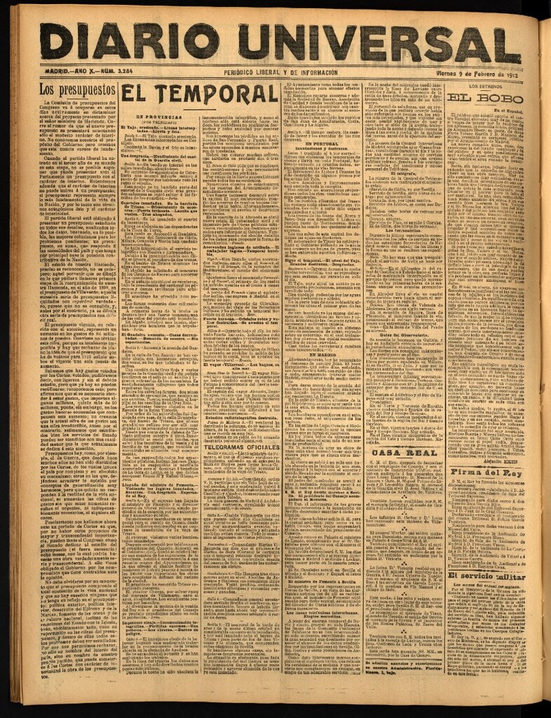 Miniatura de Diario Universal del 9 de febrero de 1912