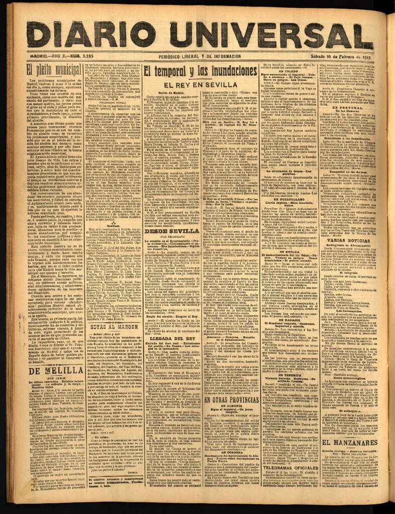 Miniatura de Diario Universal del 10 de febrero de 1912