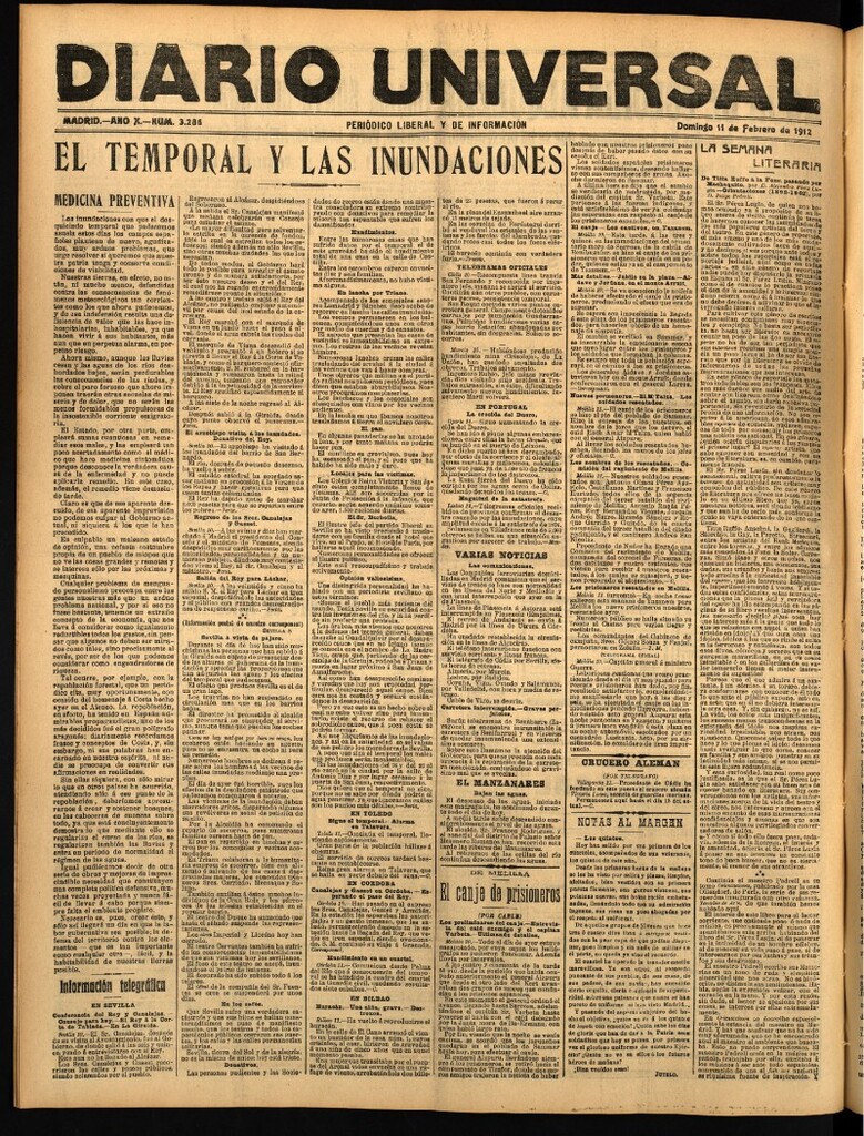 Miniatura de Diario Universal del 11 de febrero de 1912