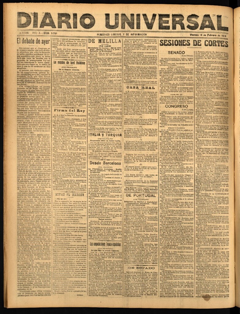 Miniatura de Diario Universal del 16 de febrero de 1912