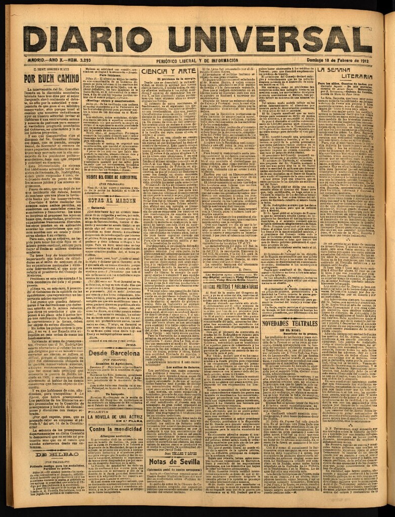 Miniatura de Diario Universal del 18 de febrero de 1912