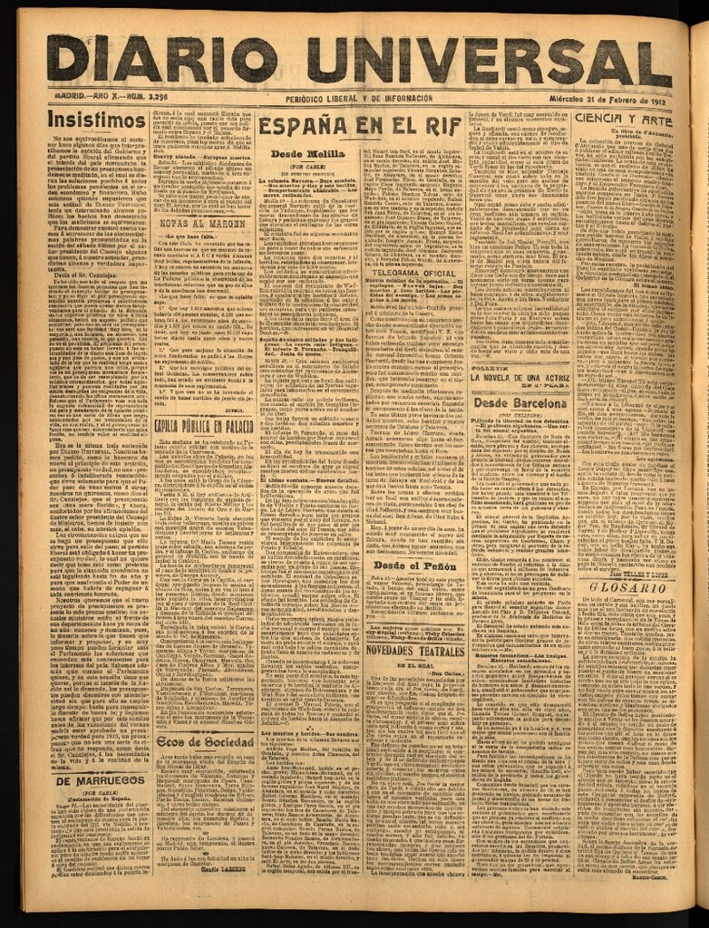 Miniatura de Diario Universal del 21 de febrero de 1912