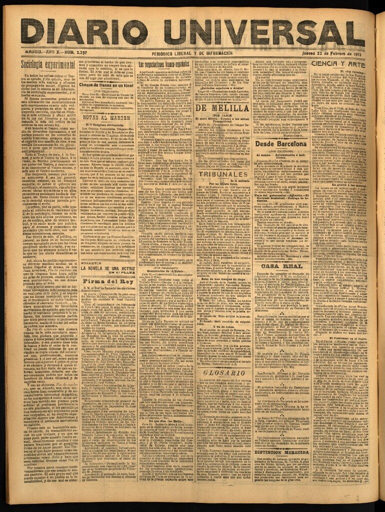 Miniatura de Diario Universal del 22 de febrero de 1912