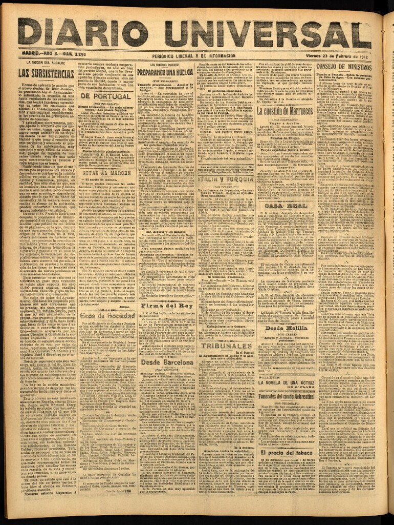 Miniatura de Diario Universal del 23 de febrero de 1912