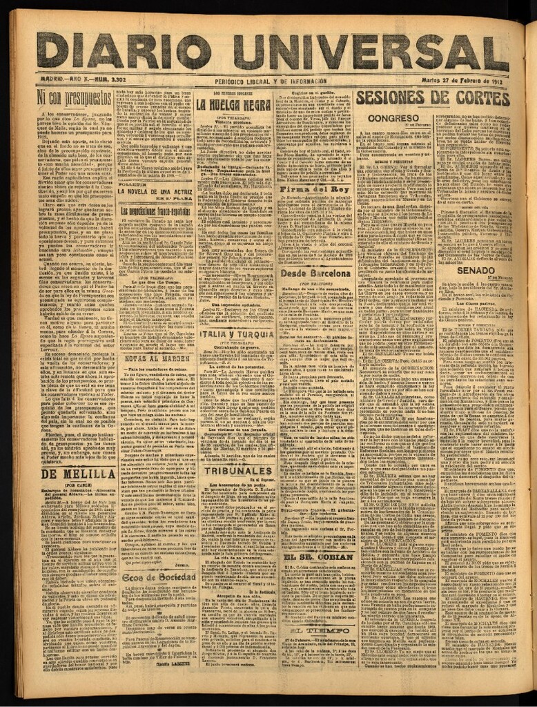 Miniatura de Diario Universal del 27 de febrero de 1912