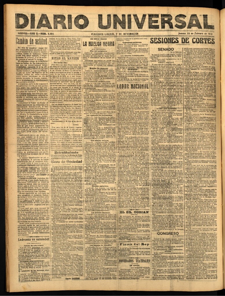 Miniatura de Diario Universal del 29 de febrero de 1912