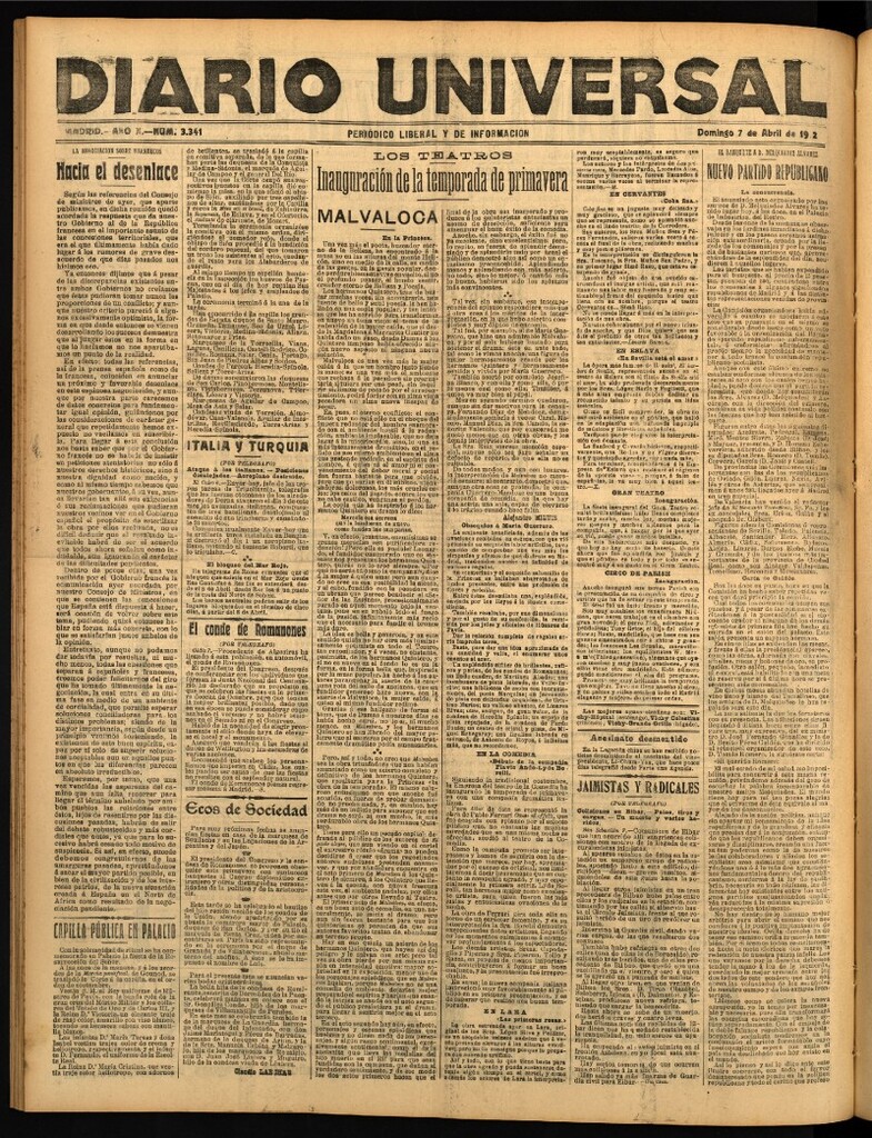 Miniatura de Diario Universal del 7 de abril de 1912