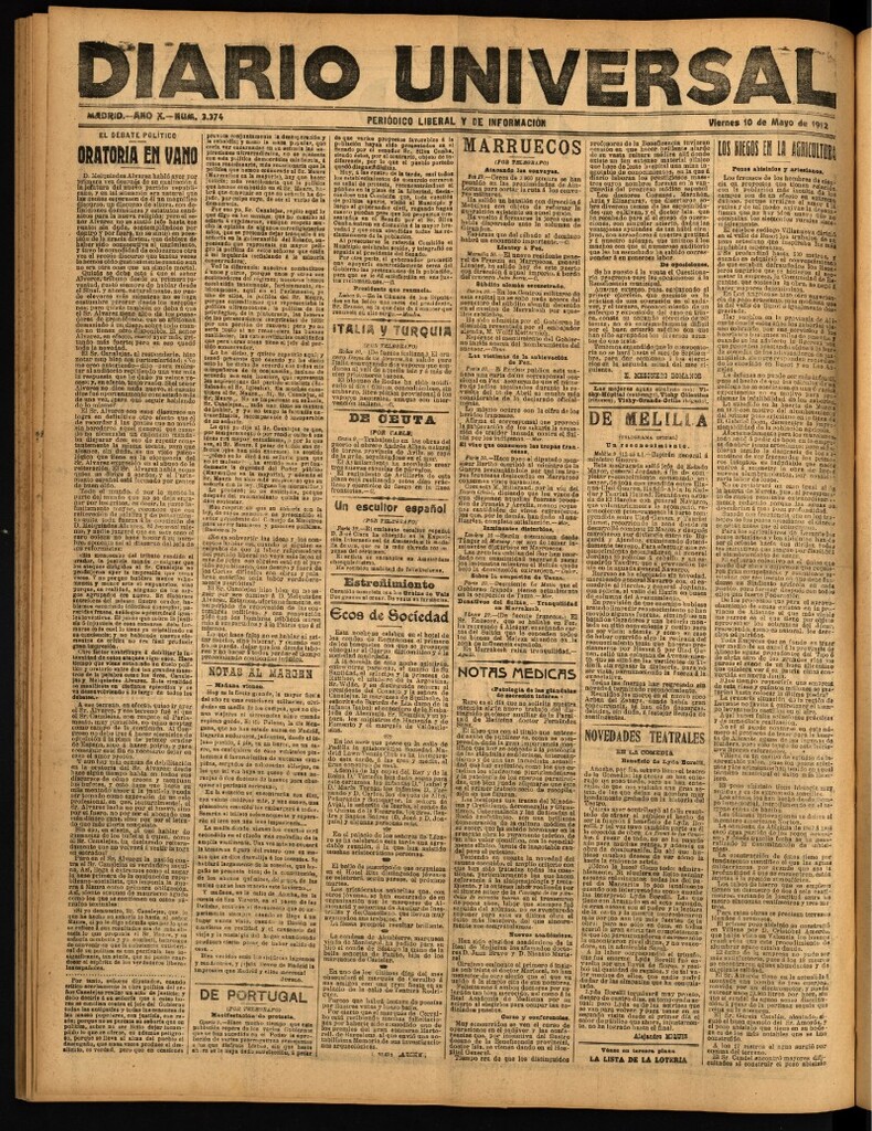 Miniatura de Diario Universal del 10 de mayo de 1912