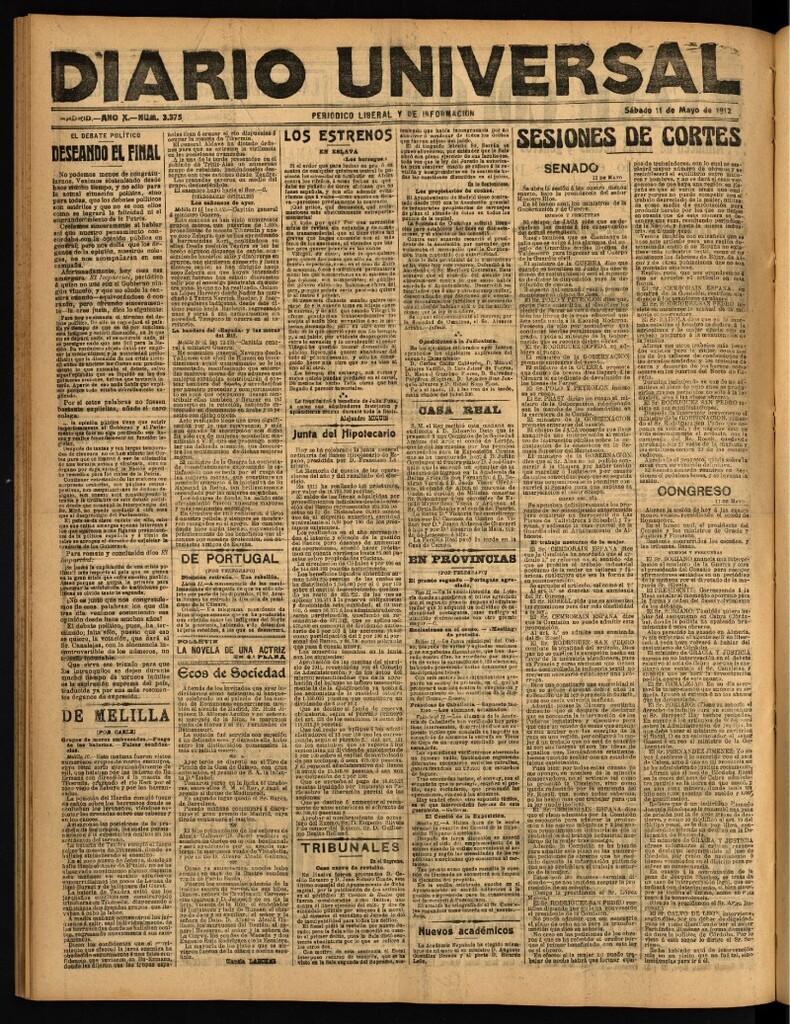 Miniatura de Diario Universal del 11 de mayo de 1912