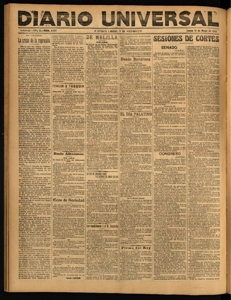 Miniatura de Diario Universal del 13 de mayo de 1912
