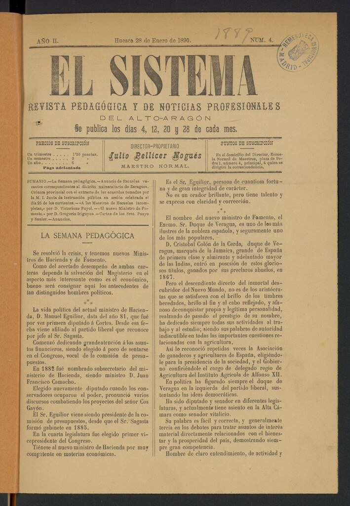 Miniatura de El Sistema (Huesca, 1889)